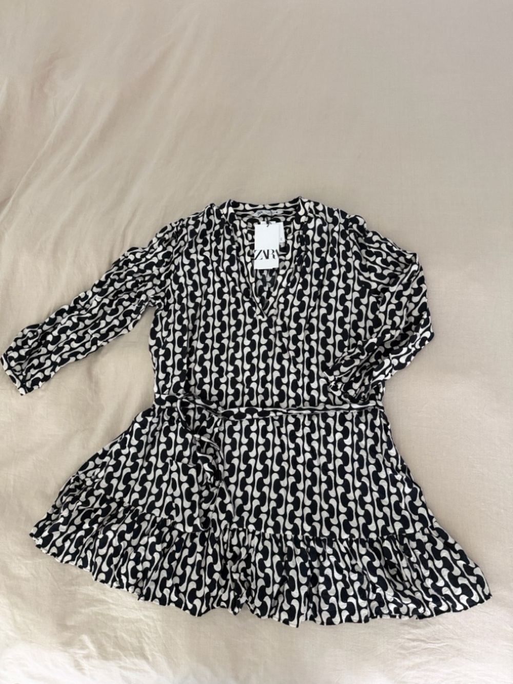 Zara Black & White Geometric Wrap Dress
